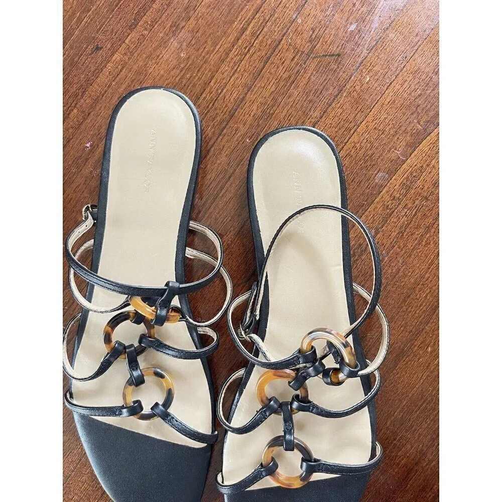 Ann Taylor Aaliyah Tortoiseshell Print Ring Leather Flat Sandals Size 9.5 - Picture 5 of 7